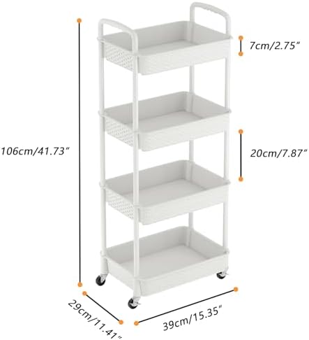 MOYIPIN 4-Tier Plastic Rolling Utility Cart with Handle,White