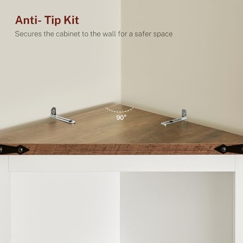 TEENFON Farmhouse Corner Cabinet, 70" H Tall Corner Hutch with 5 Shelves...