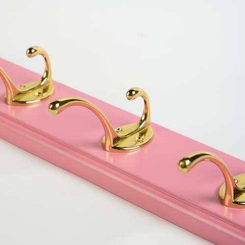 Wall Mount Bamboo Coat Rack, 17 Inch, 4 Double Hooks,2 Pack, Pink and Gold