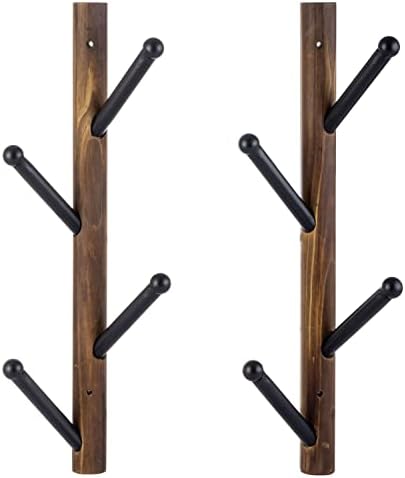 MyGift 4 Hook Wall Mounted Rustic Brown Solid Wood and Black Metal Hat Coat H...
