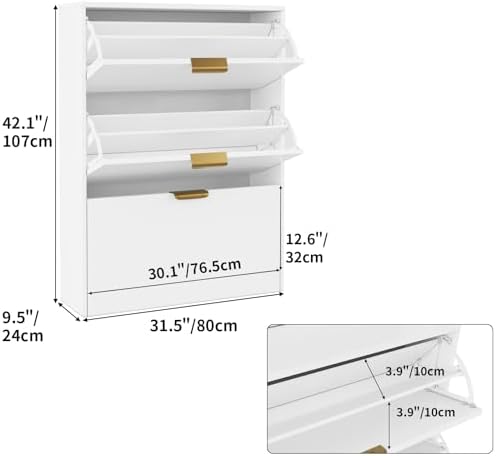VOWNER Shoe Rack Cabinet with 3 Flip Drawers, Narrow Shoe Storage Cabinet wit...
