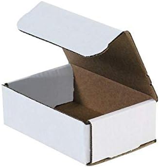 Secure Seal Shipping Boxes - 6x4x2" Mailers - White Foldable Corrugated Cardboard Packaging for Mailing, Moving, Storage, and Organizing - Strong Lightweight Foldable (Bulk 100 Pack)