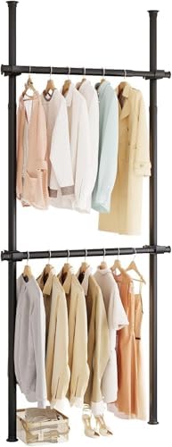 2 Tier Floor to Ceiling Clothes Rack, Clothes Storage Hanger