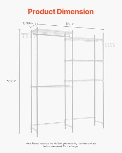 VEVOR Over the Washer and Dryer Storage Shelf, 5 Tier Laundry Room Drying Rac...