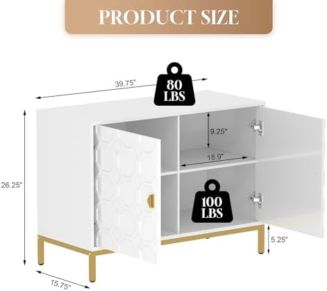 Boyel Living Sideboard Cabinet, Freestanding Storage Cabinet 2-Door Accent Ca...