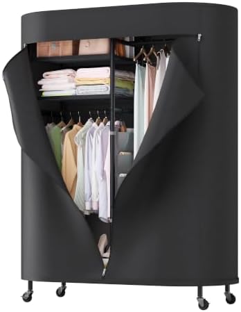 BACEKOLL Heavy Duty Clothes Rack with Cover Portable Rolling Closet 480LBS