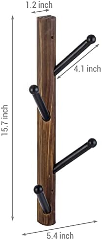 MyGift 4 Hook Wall Mounted Rustic Brown Solid Wood and Black Metal Hat Coat H...