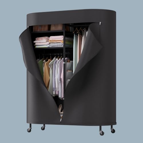 BACEKOLL Heavy Duty Clothes Rack with Cover Portable Rolling Closet 480LBS