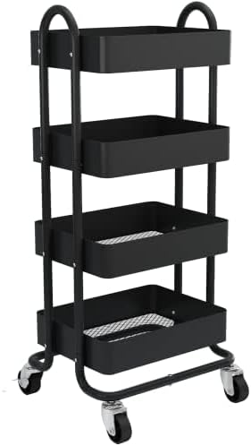 4-Tier Metal Rolling Cart with Wheels,4 Tier Utility Cart with Wheels for Off...
