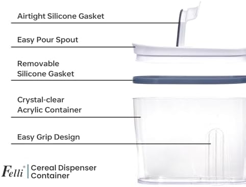 Felli Cereal Container Storage Airtight Holds 32 oz Family Size Breakfast Box...