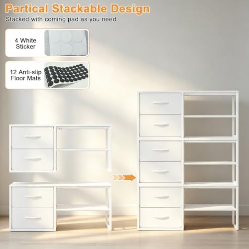Hongtamoya 2-Pack Stackable Storage Drawers with Open Shelves, White