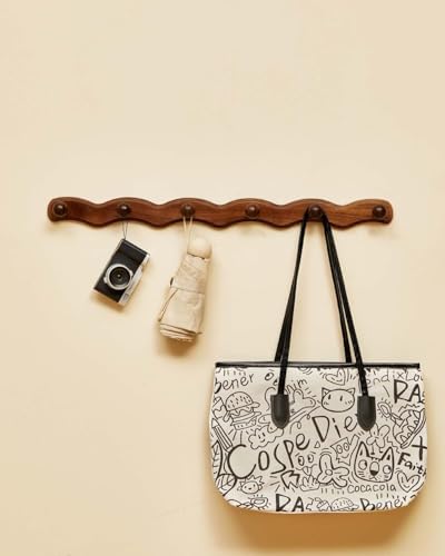 Wood Coat Rack Wall Mount - Walnut Coats Hook Hanger Wall-Mounted, Wave-Shape...