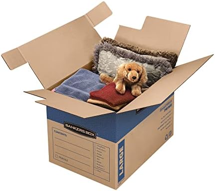 Bankers Box Large Prime Moving Box 6 Pack, Reinforced Handles, Tape-Free Asse...