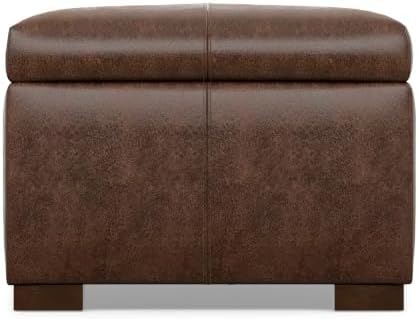 SIMPLIHOME Gabbie 48" Wide Vegan Leather Storage Ottoman in Chestnut Brown