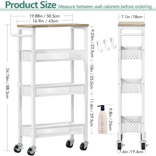 Vivihomety 4-Tier Slim Utility Rolling Laundry Cart with Wheels, Metal