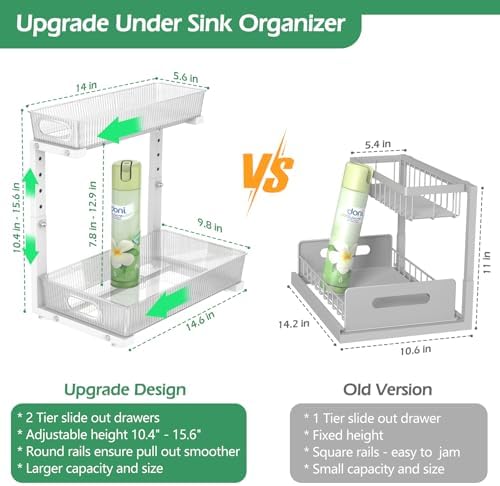 ADRIMER Under Sink Organizer 2 Packs, Pull Out Kitchen Sink Organizer, 2 Tier...