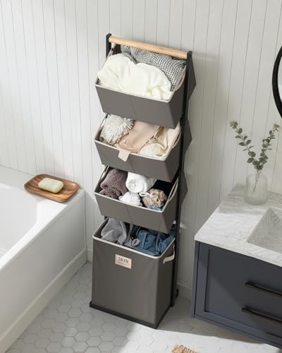 SOLEDI 4-Tier Laundry Hamper Sorter Vertical Laundry Basket for Small Space