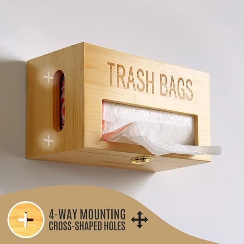 Libreshine Bamboo Trash Bag Holder, Freestanding or Wall-Mounted Organizer