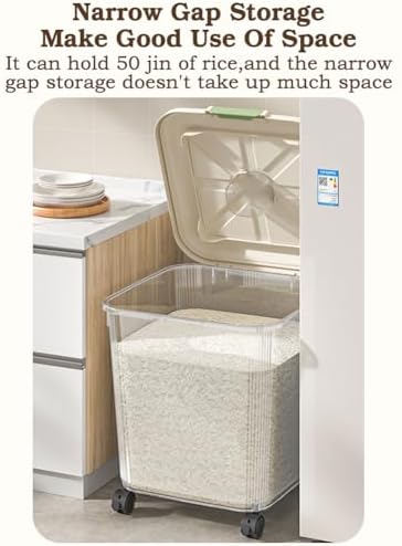 Food-Grade Rice Storage Container with Measuring Cup/Wheels – Airtight, Anti-...