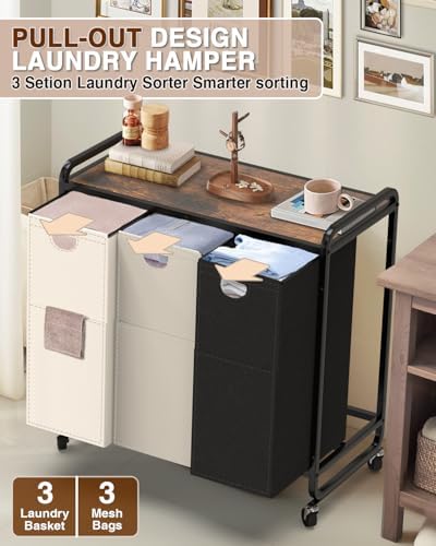 Laundry Sorter 3 Section,Laundry Basket with Wheels,3×15.8 Gal (60L)