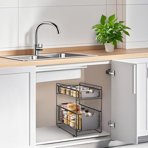 2 Tier Under Sink Organizer,Slide Out Kitchen Cabinet Organizer,Pull Out Pant...