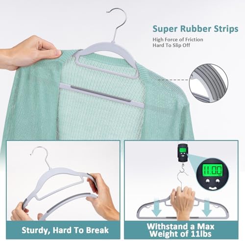 Tonswachic Coat Hangers, Space-Saving Plastic Clothes Hanger, 50 Pack, Gray