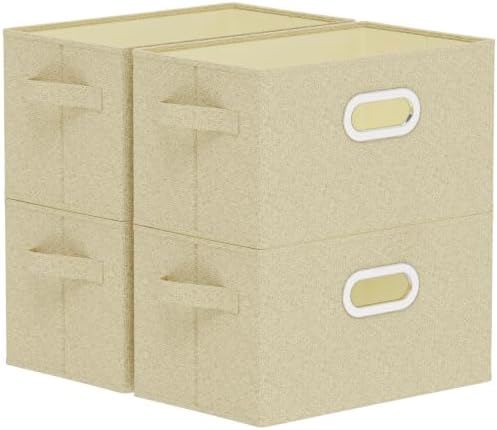Storage Bins with Metal Grips,Grey and Beige,15x9.8x9.8in,4 Pack
