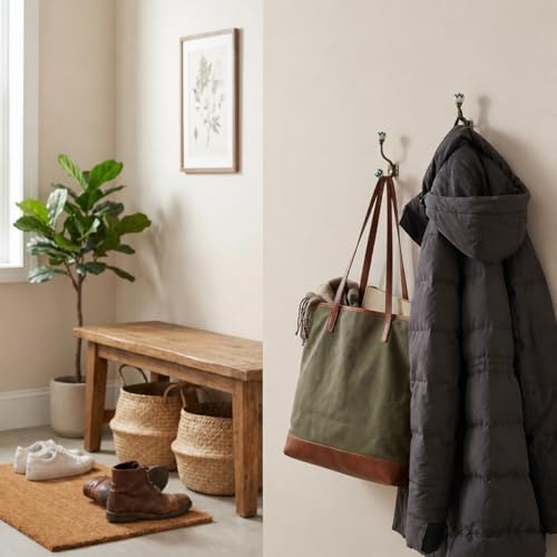 IndianShelf 6 Colorful Decorative Ceramic Iron Heavy Duty Double Coat Hooks