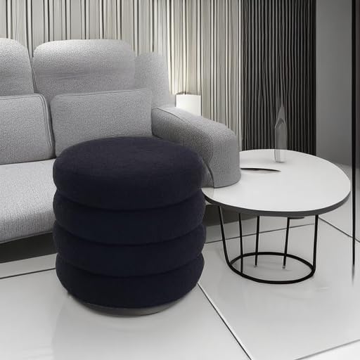 Flouki 19.5" Storage Ottoman Round, Vanity Stools for Bedroom, Sherpa Po...