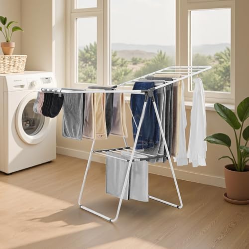 VEVOR Clothes Drying Rack, 2-Tier Foldable Laundry Dryer Rack with Sock Clips...