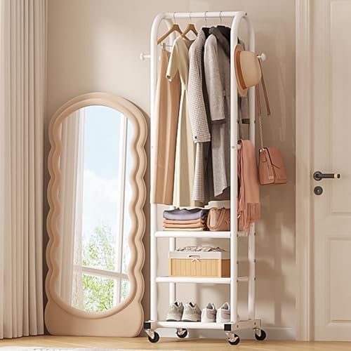 Dttwacoyh Clothing Rack with Wheels,Narrow Metal Garment Rack,White