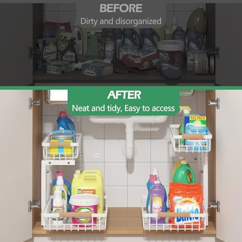 ADRIMER Under Sink Organizer 2 Packs, Pull Out Kitchen Sink Organizer, 2 Tier...