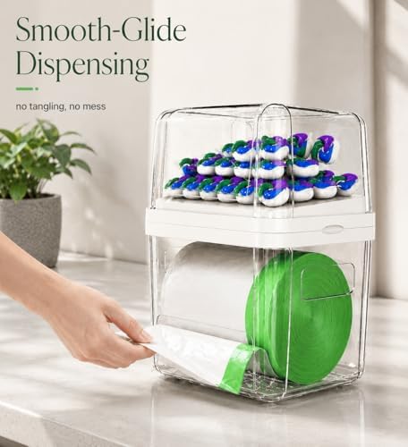 Trash Bag Dispenser Dishwasher Pods Organizer, Clear Acrylic Garbage Bag Hold...