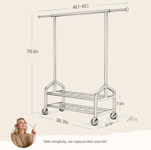 Heavy Duty Clothes Rack Load 650 LBS, Rolling Clothing Rack for Hanging Cloth...