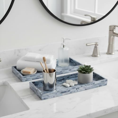 PEMAR Blue Mother of Pearl Tray Set of 2 – Handcrafted Decorative Vanity &...