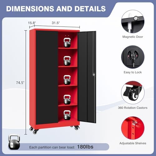 Metal Garage Storage Cabinet with Locking Doors and Adjustable Shelves, Wide ...