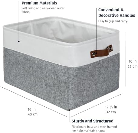 OrganiHaus 16x12.5in Storage Baskets, 3 Pack - Fabric Bins for Shelves