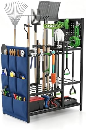 Garden Tool Organizer with Pegboard, Yard Tool Holder Standing for Garage Org...