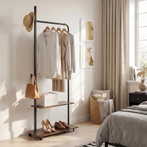 GIANTEX Clothes Rack with Wheels, 69" Freestanding Garment Rack with Han...
