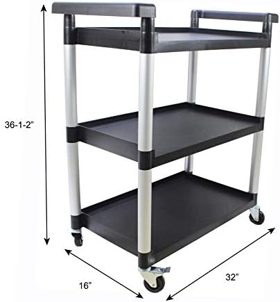 MaxWorks 80774 3-Shelf Utility Plastic Cart with Wheels-225 Lbs Maximum Capac...