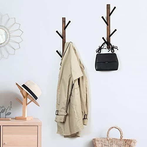 MyGift 4 Hook Wall Mounted Rustic Brown Solid Wood and Black Metal Hat Coat H...