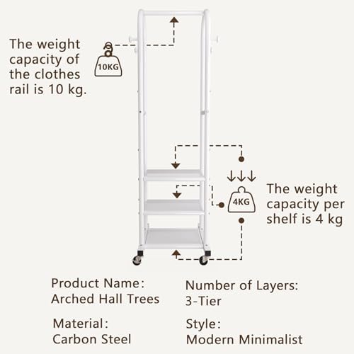 Dttwacoyh Clothing Rack with Wheels,Narrow Metal Garment Rack,White
