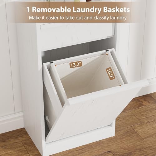 IDEALHOUSE Single Tilt-Out Laundry Hamper Cabinet, 10gal Trash Can Cabinet