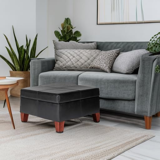 HomePop 28" Faux Leather Square Storage Ottoman - Black