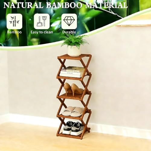 Bamboo Shoe Rack - No Assembly Required, Tall Narrow Foldable Shoe Organizer,...