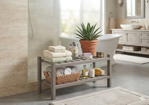 2-Tier Acacia Wood Stackable Shoe Rack - Brush Grey
