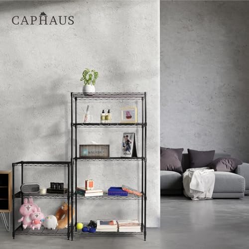 CAPHAUS NSF Black Adjustable Shelf Wire Shelving Unit w/Liner, Basement Stora...