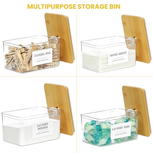 4 Pack Clear Laundry Pods Container & Dryer Sheet Holder Set with Lid, La...