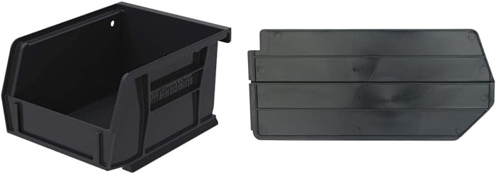 Akro-Mils 30210 AkroBins Plastic Hanging Stackable Storage Organizer Bin, 5-Inch x 4-Inch x 3-Inch, Black, 24-Pack & 40210 Lengthwise Plastic Divider for 30210 AkroBin Storage Bins, Black, (6-Pack)