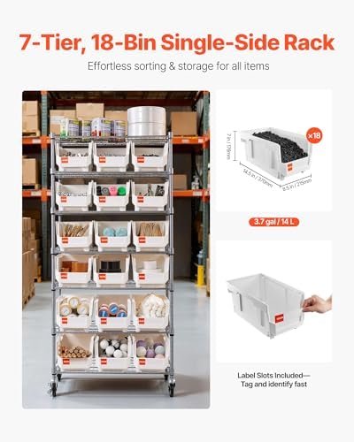 VEVOR 7-Tier Rolling Bin Storage Rack, 18 Organizer Bins, Bin Rack Storage St...